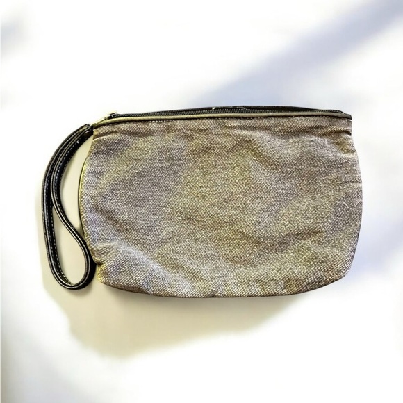 Vintage Carlos Falchi Sport Black Gray Denim Makeup Bag or Wristlet - Picture 2 of 2